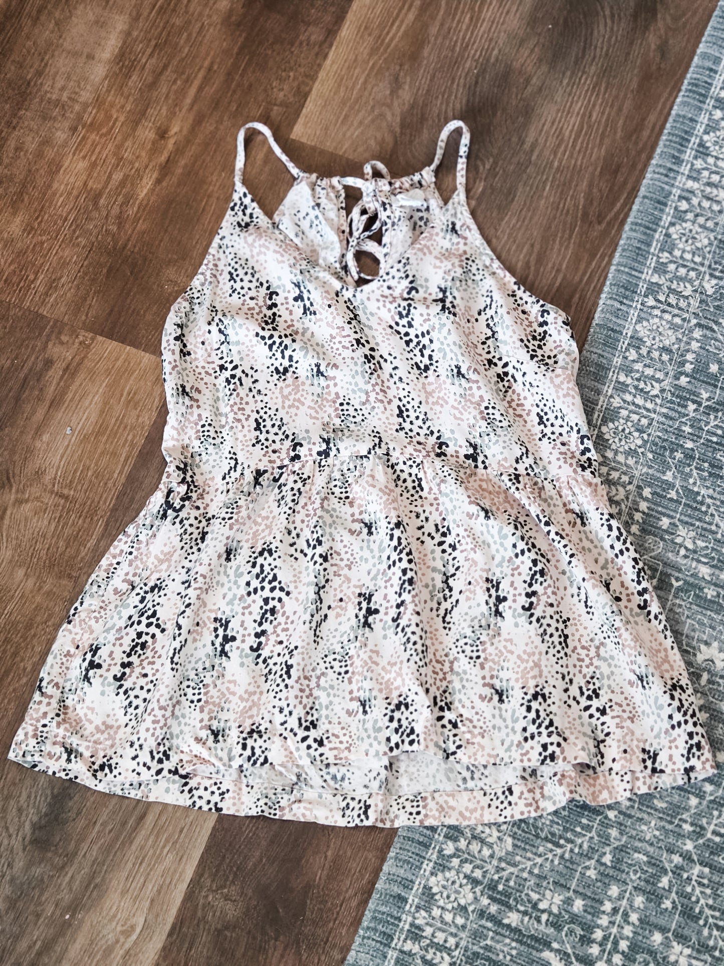 Tan Green Black Print Tank XS