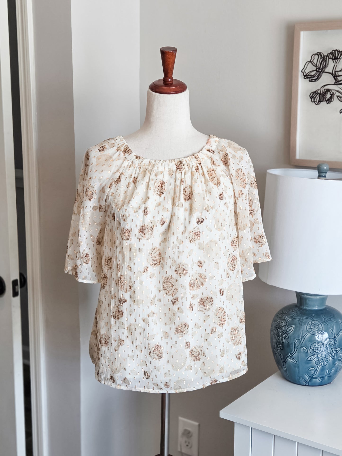 NWT Cream Brown Sparkly Top XS