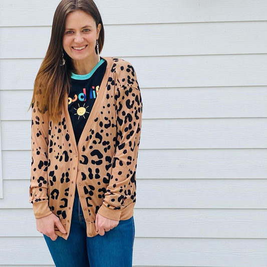 Tan Animal Print Cardigan L