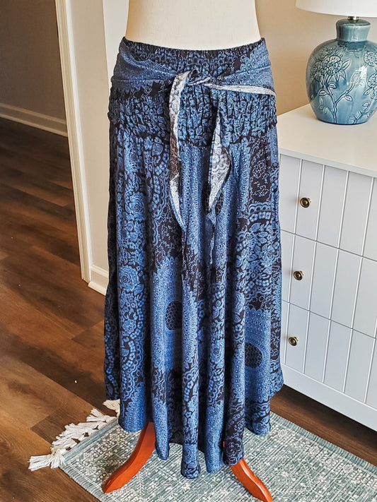 Blue Black Print Skirt OS