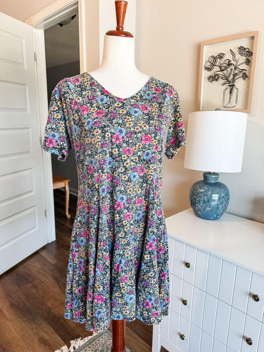 Multi Color Floral Vintage Dress L