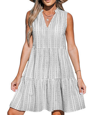 Gray White Cotton Striped Dress M