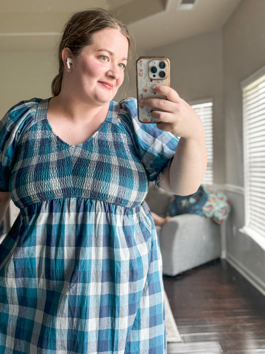 Plaid Cotton Dress :: Blue + Orange