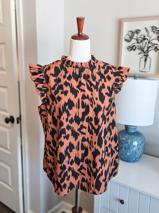 Brown Black Print Top L