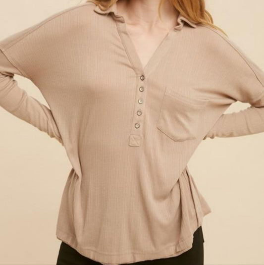 NEW Tan Ribbed Top L