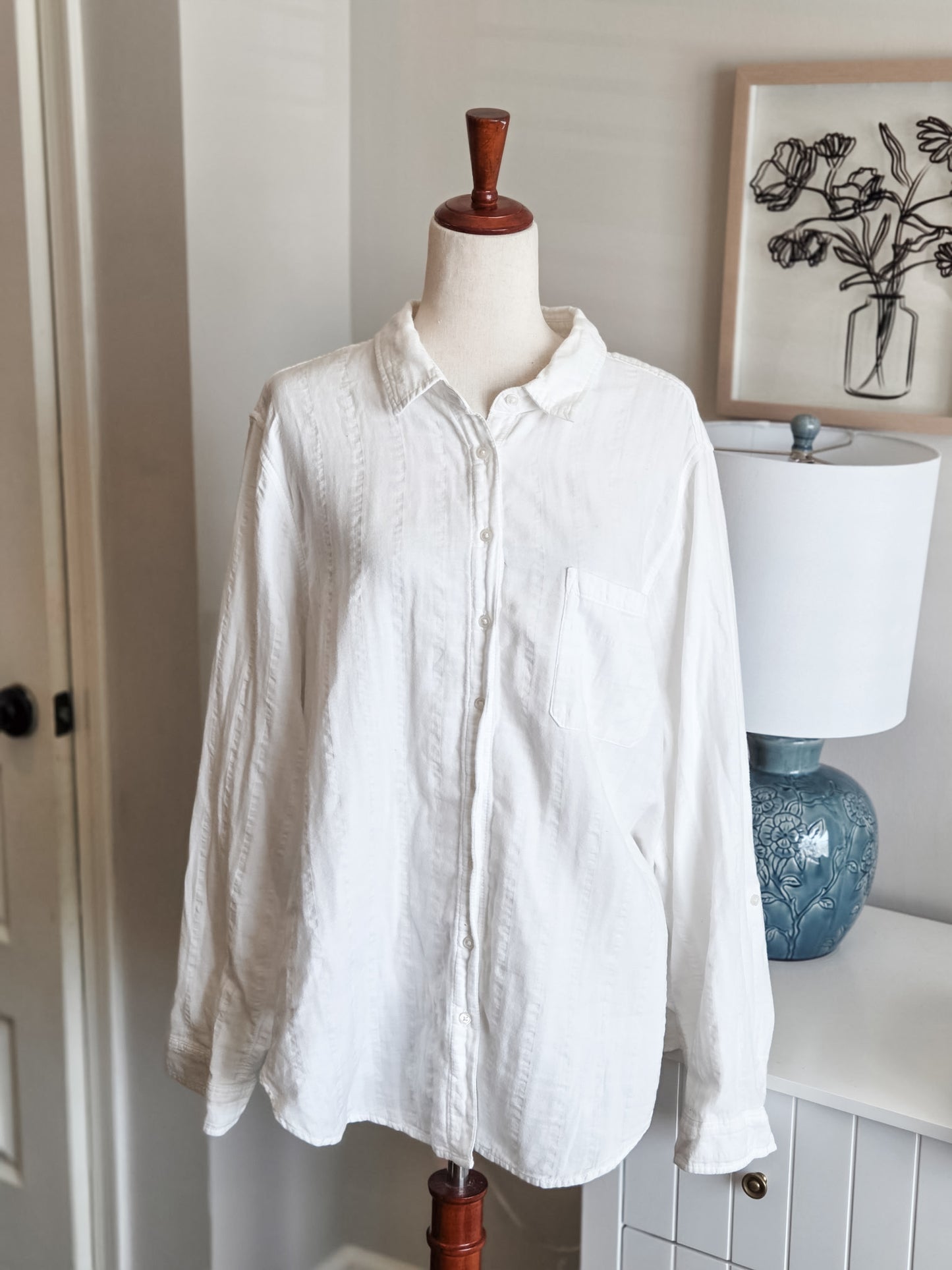 White Cotton Button Up XXL