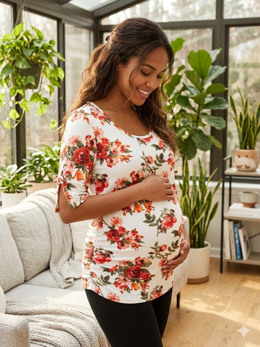 White Floral Maternity Top S