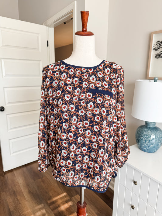 Navy Rust Print Top XLP