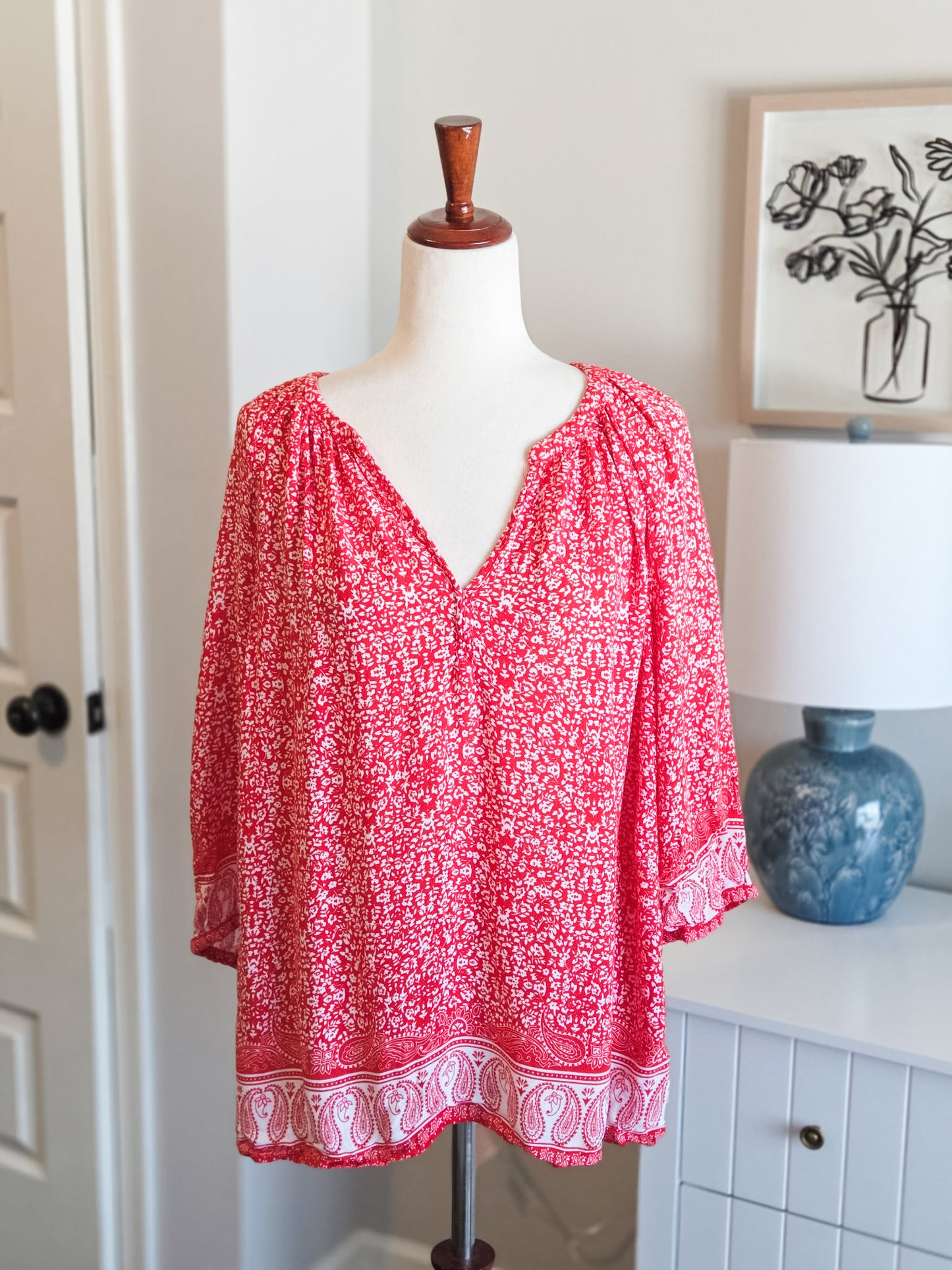 Red White Print Top 1X