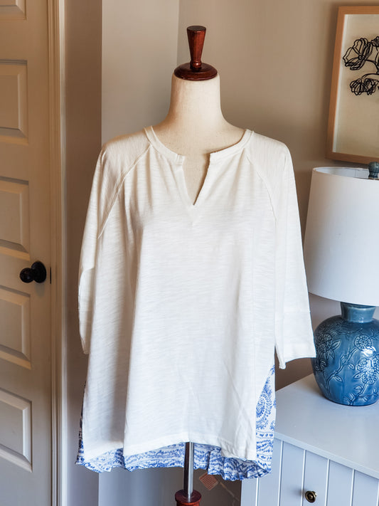 NEW White Blue Print Back Top