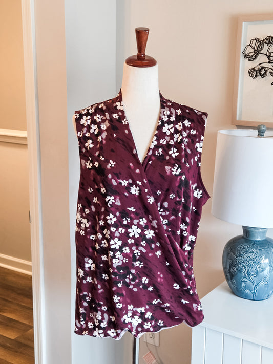Burgundy Floral V Neck Tank XL