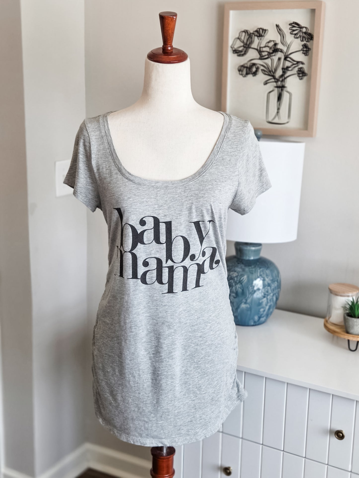 Gray “Baby Mama” Maternity Top S