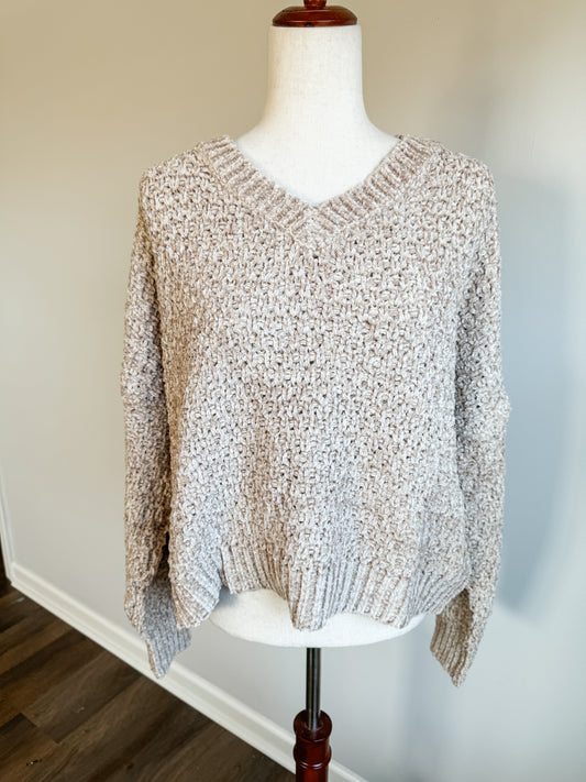 Tan Chenille Cropped Sweater 2X