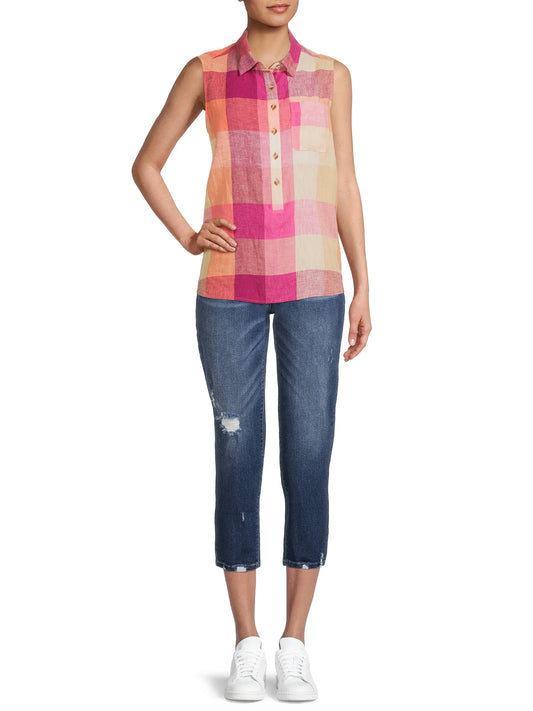 Pink Orange Plaid Tank S