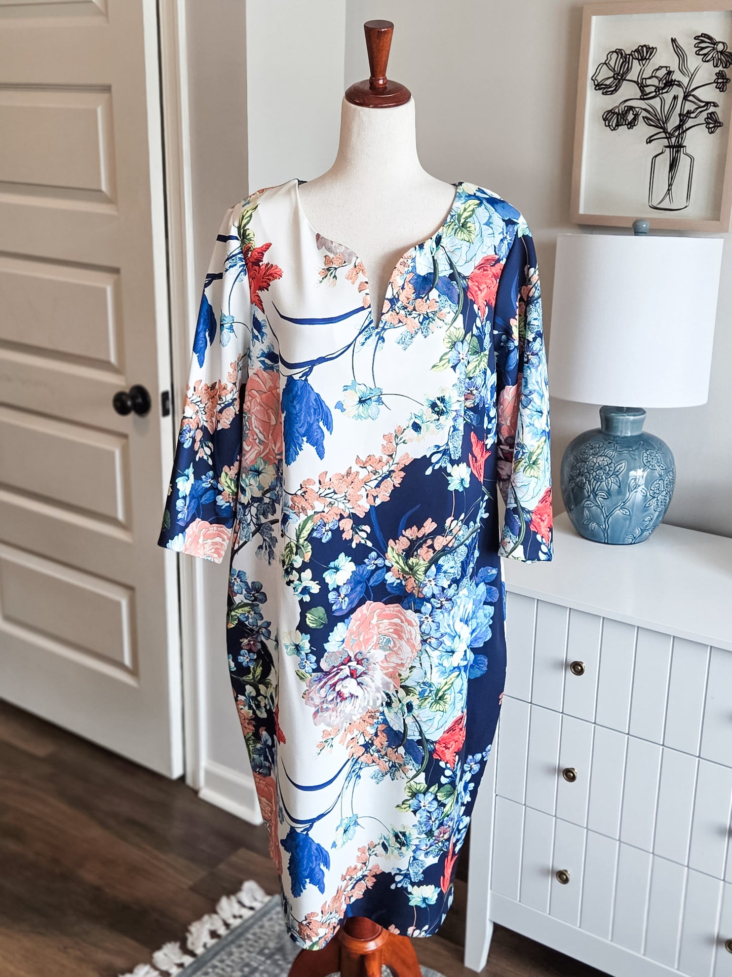 White Multi Color Floral Dress 16W