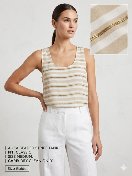 Tan Striped Beaded Tank M