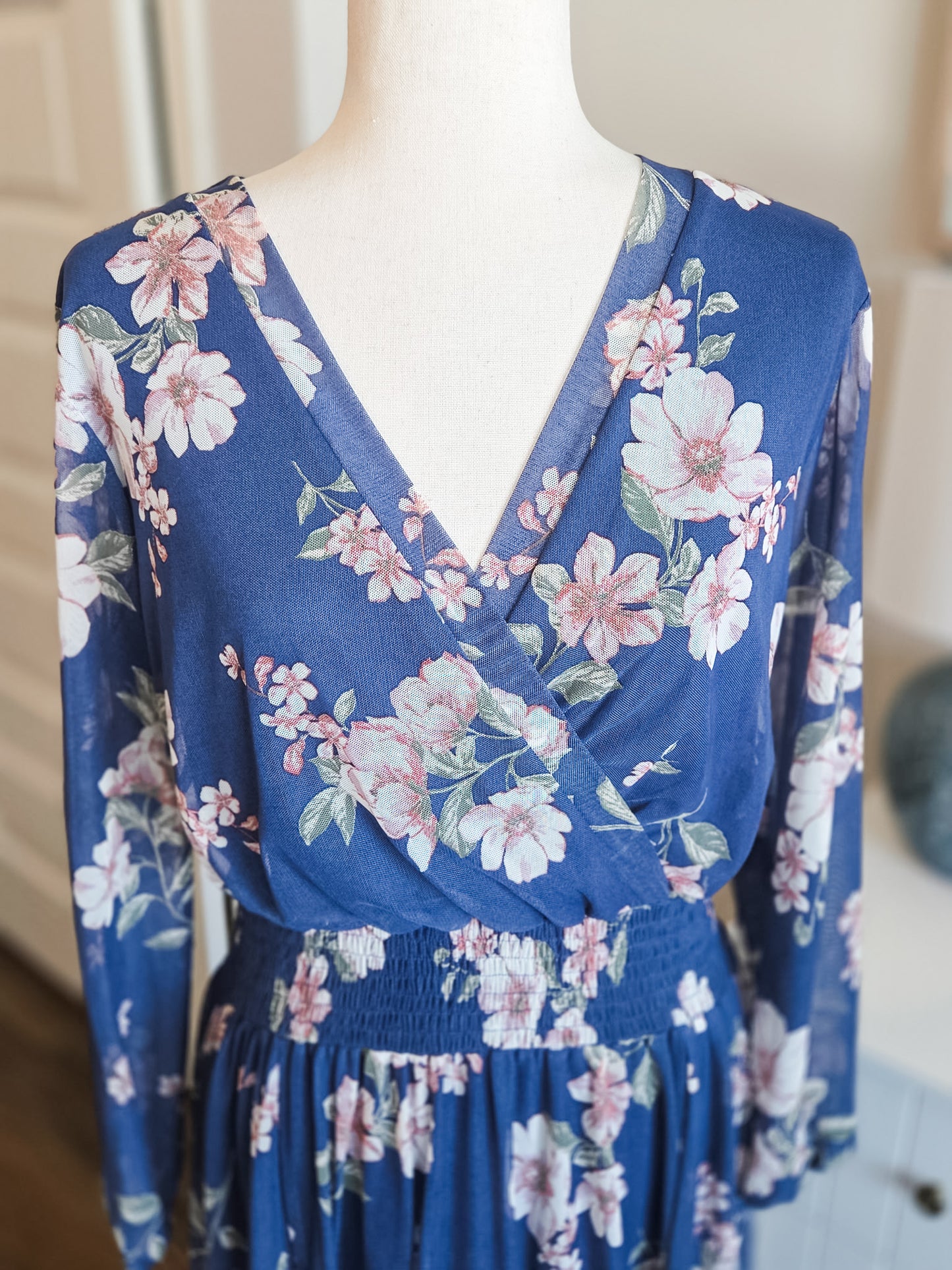 Blue Pink Floral Maxi Dress 14W