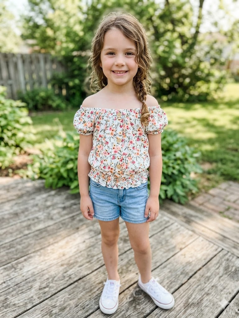 White Floral Top Youth 7/8