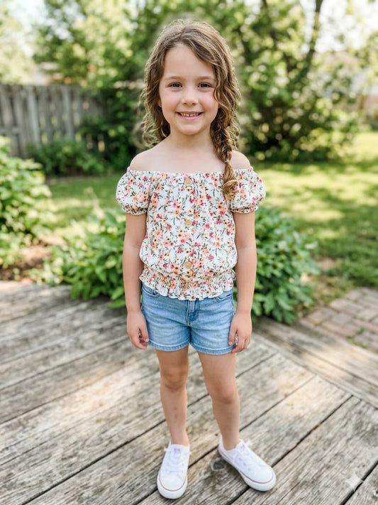 White Floral Top Youth 7/8