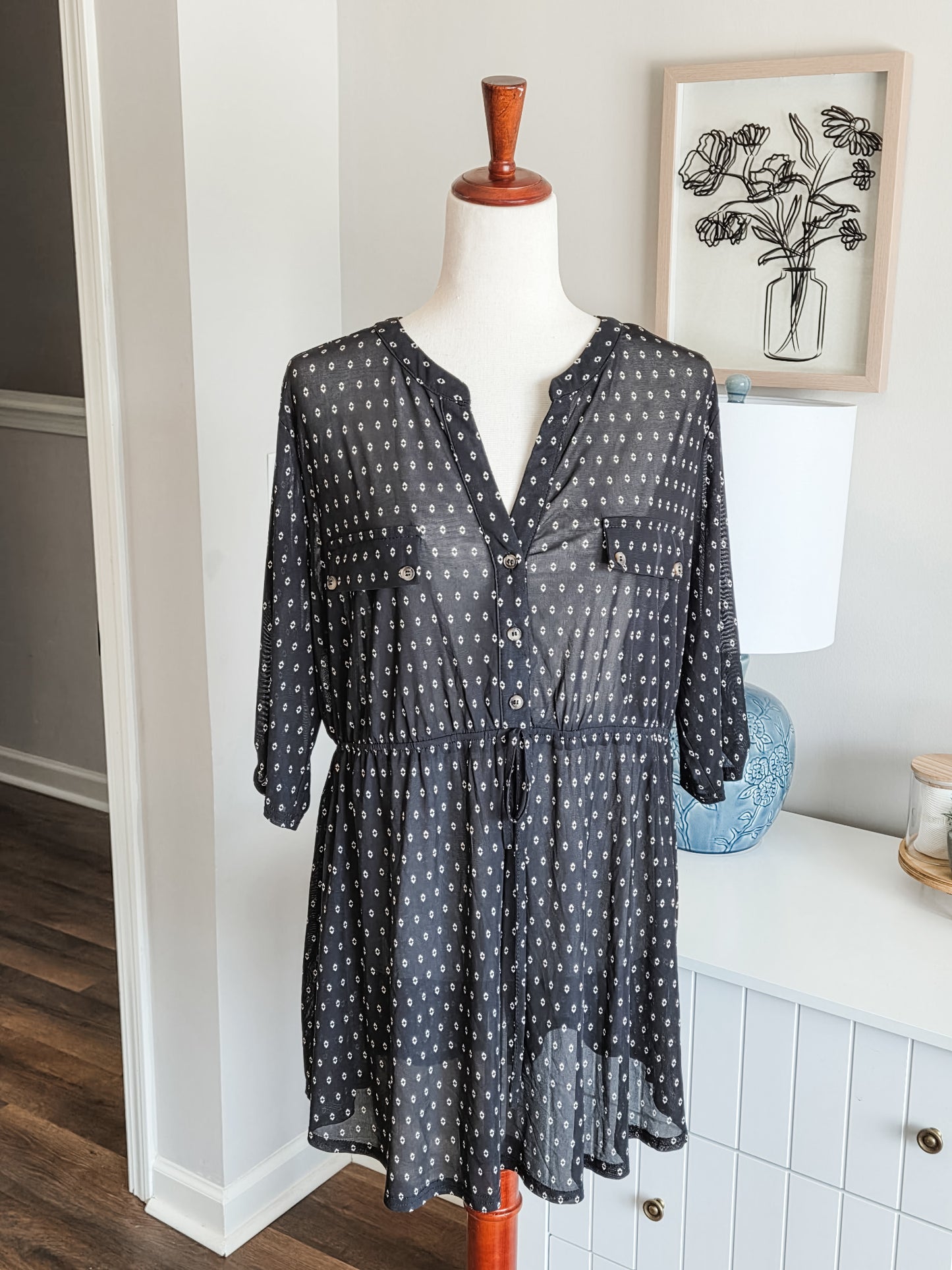 Black Sheer Print Maternity Top 2X