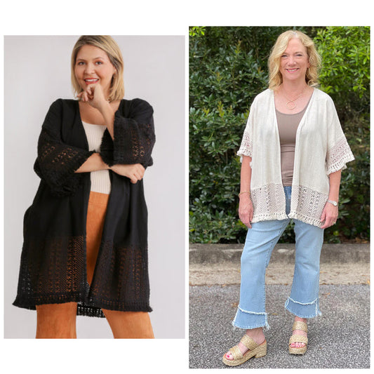 NEW Linen/Cotton Kimono Cardigan :: Oatmeal+Black