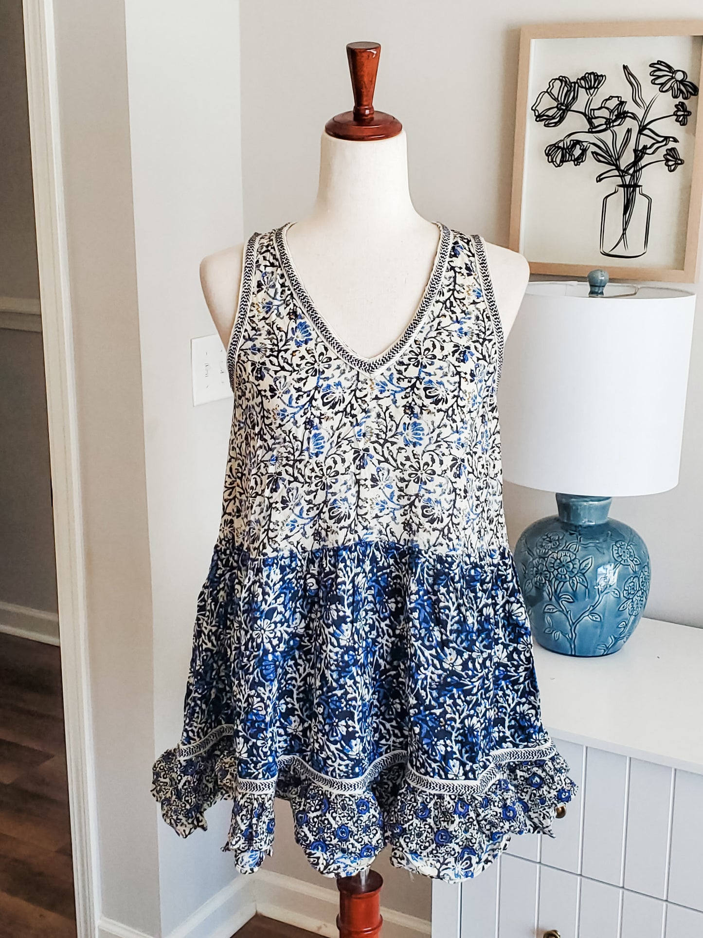 Navy White Print Tunic S