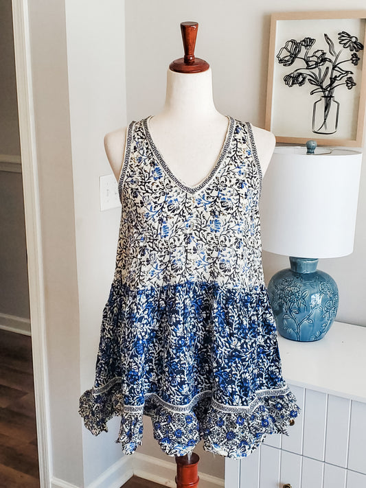 Navy White Print Tunic S