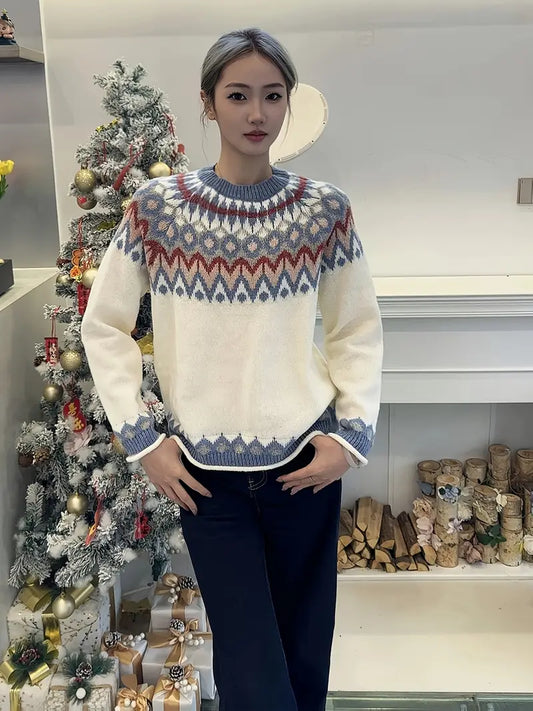 Cream Blue Pink Red Sweater L