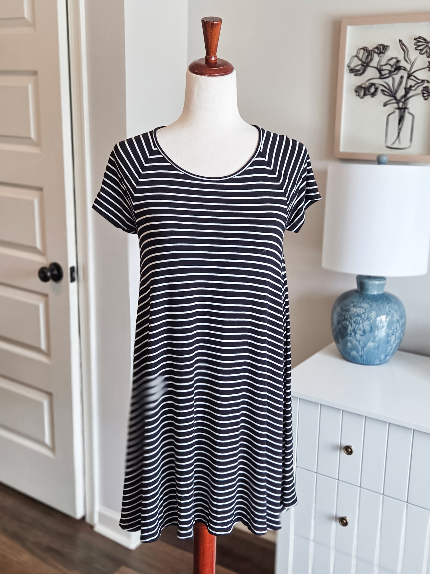 Black White Striped Dress XS