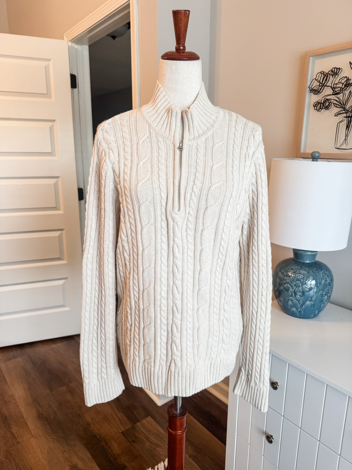 Tan Quarter Zip Sweater L