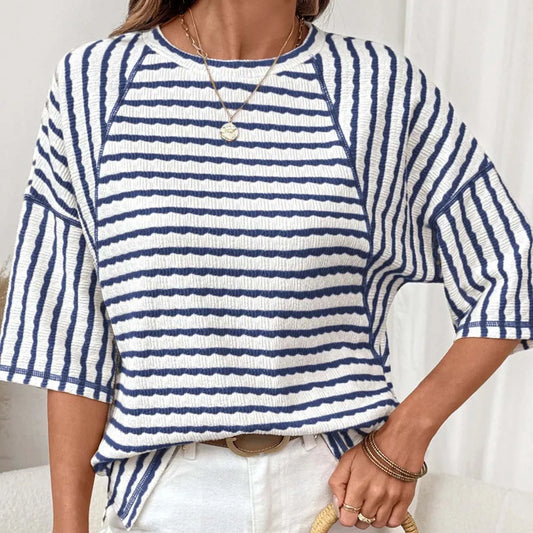 Navy White Striped Top L