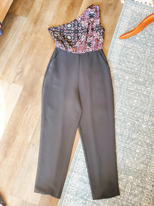 Black Print One Shoulder Jumpsuit 4/6