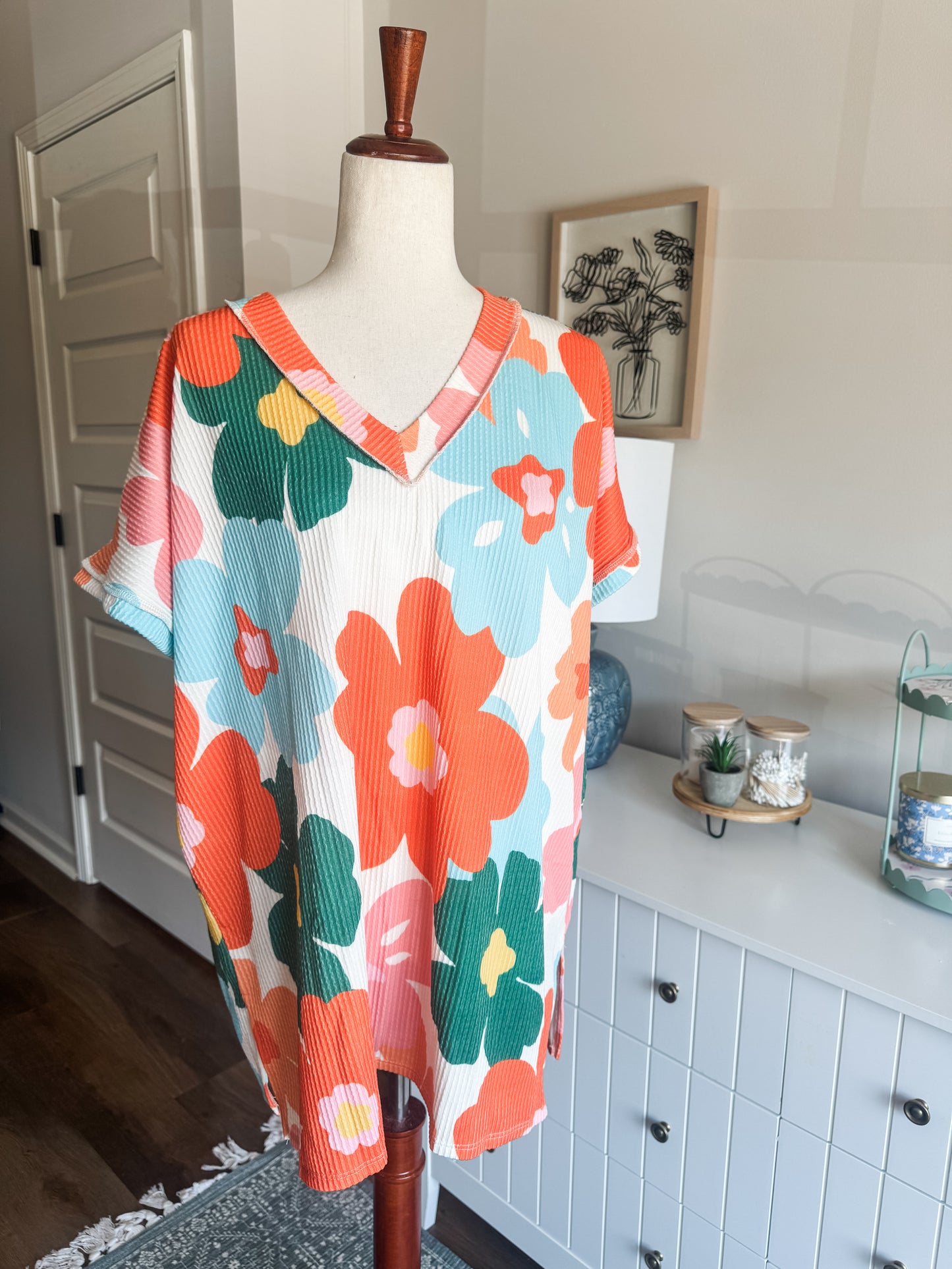 NEW Multi Color Ribbed Floral Top