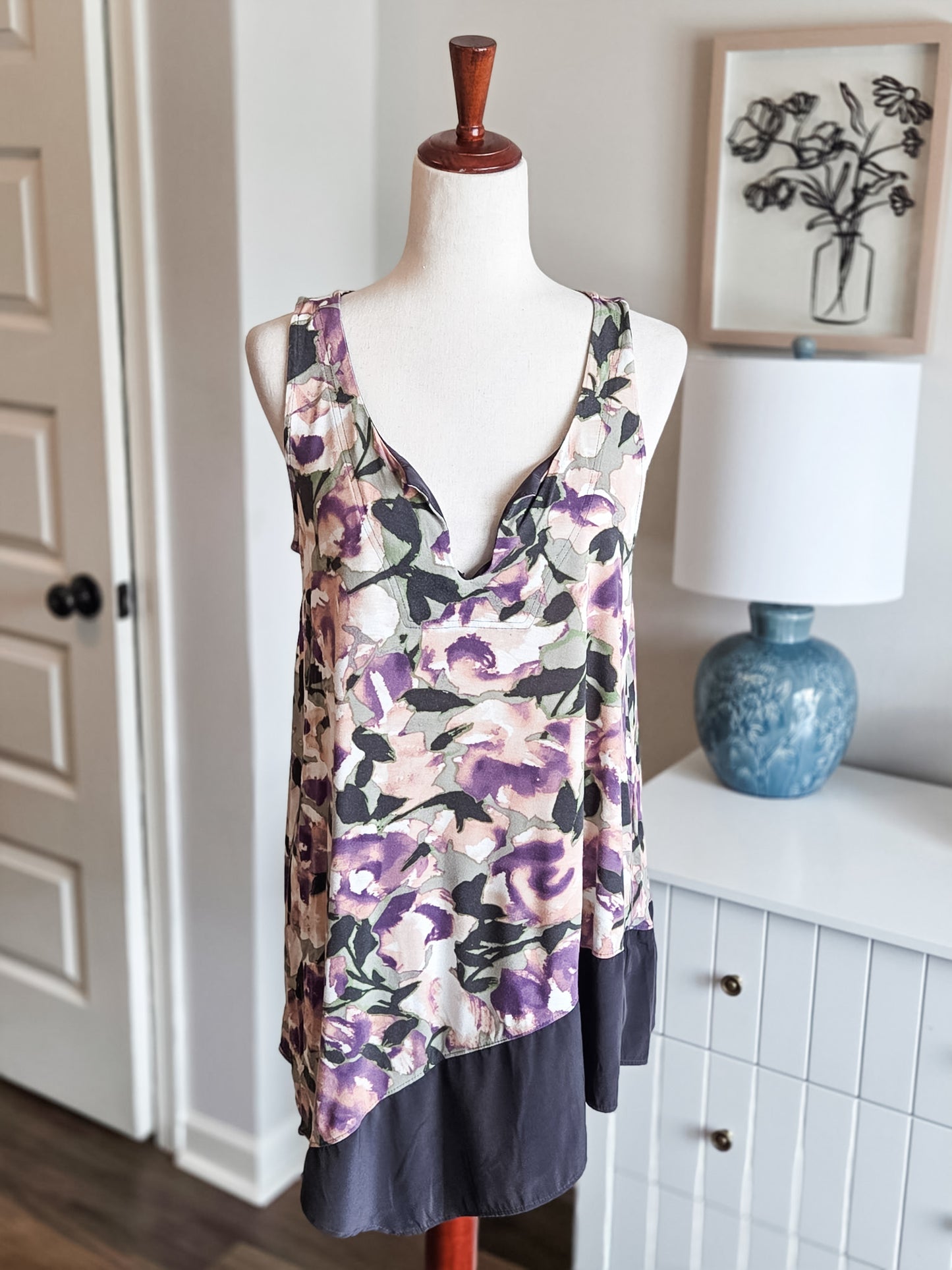 Green Peach Purple Print Tank L