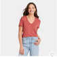 Burnt Orange V Neck Tee XS
