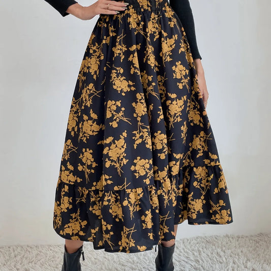 Black Tan Floral Skirt XL-1X