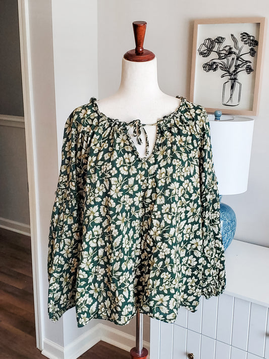 Green Floral Top XL