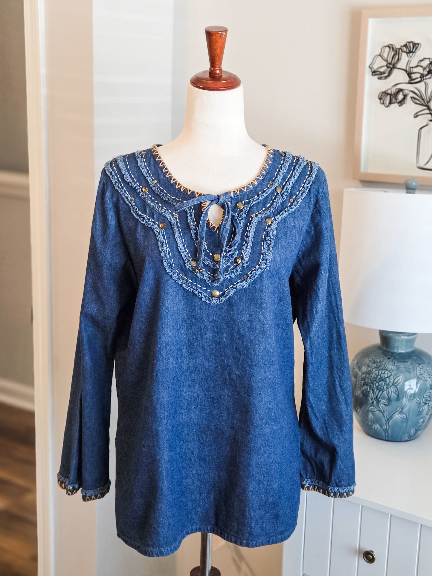 Denim Embellished Cotton Tunic M