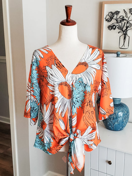 Orange Blue Floral Top S