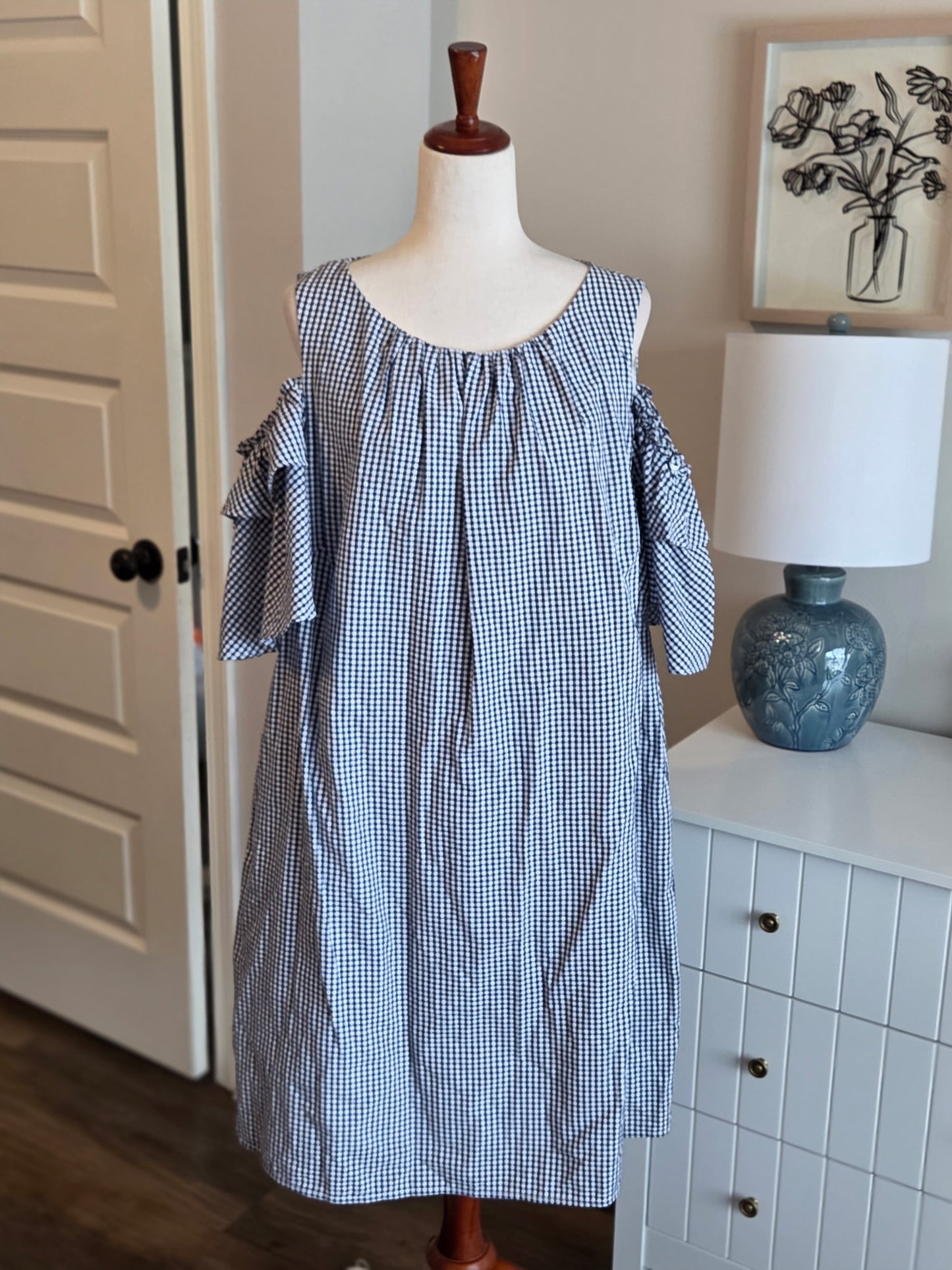 Navy White Gingham Dress 16W
