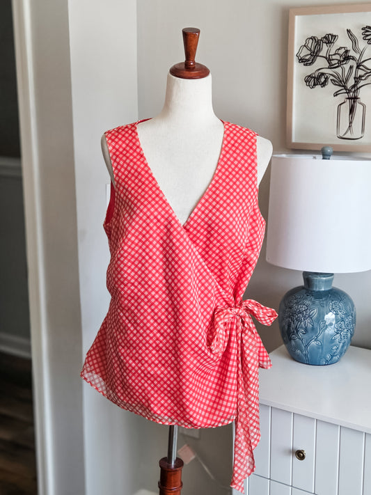 Pink Checked Wrap Top XL