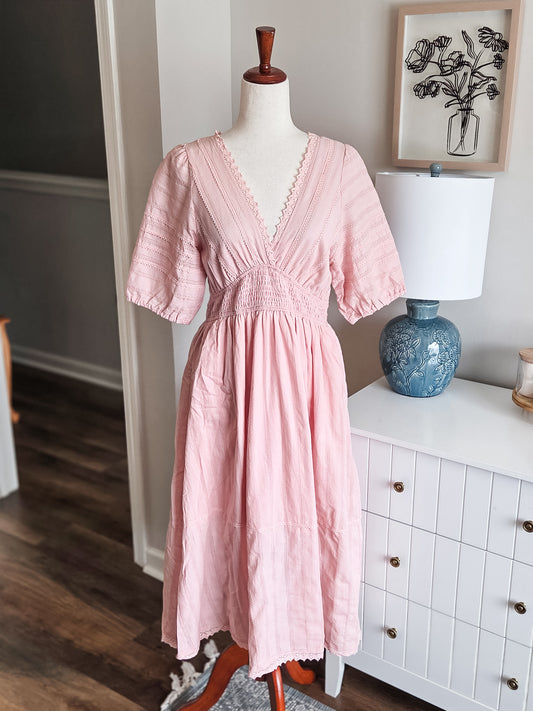 NEW Pink Lace Pleated Dress
