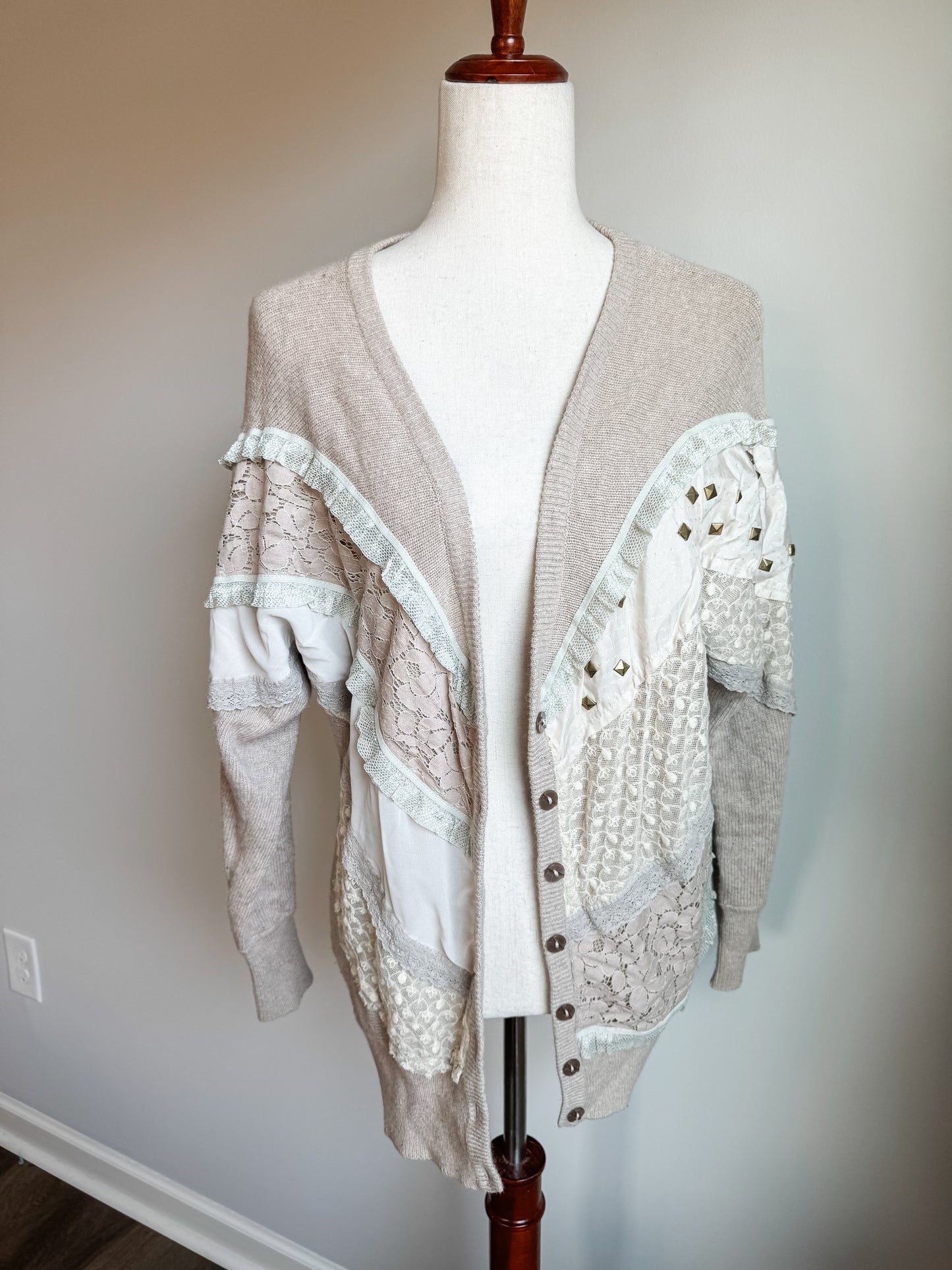 Tan Cardigan with Pretty Trim S