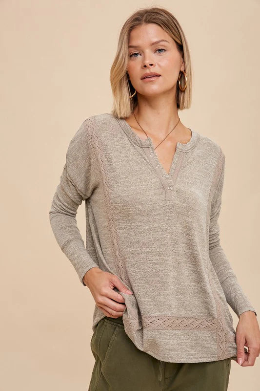 NEW Taupe Lace Trim Top M