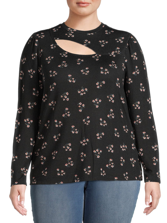 Black Floral Top 1X