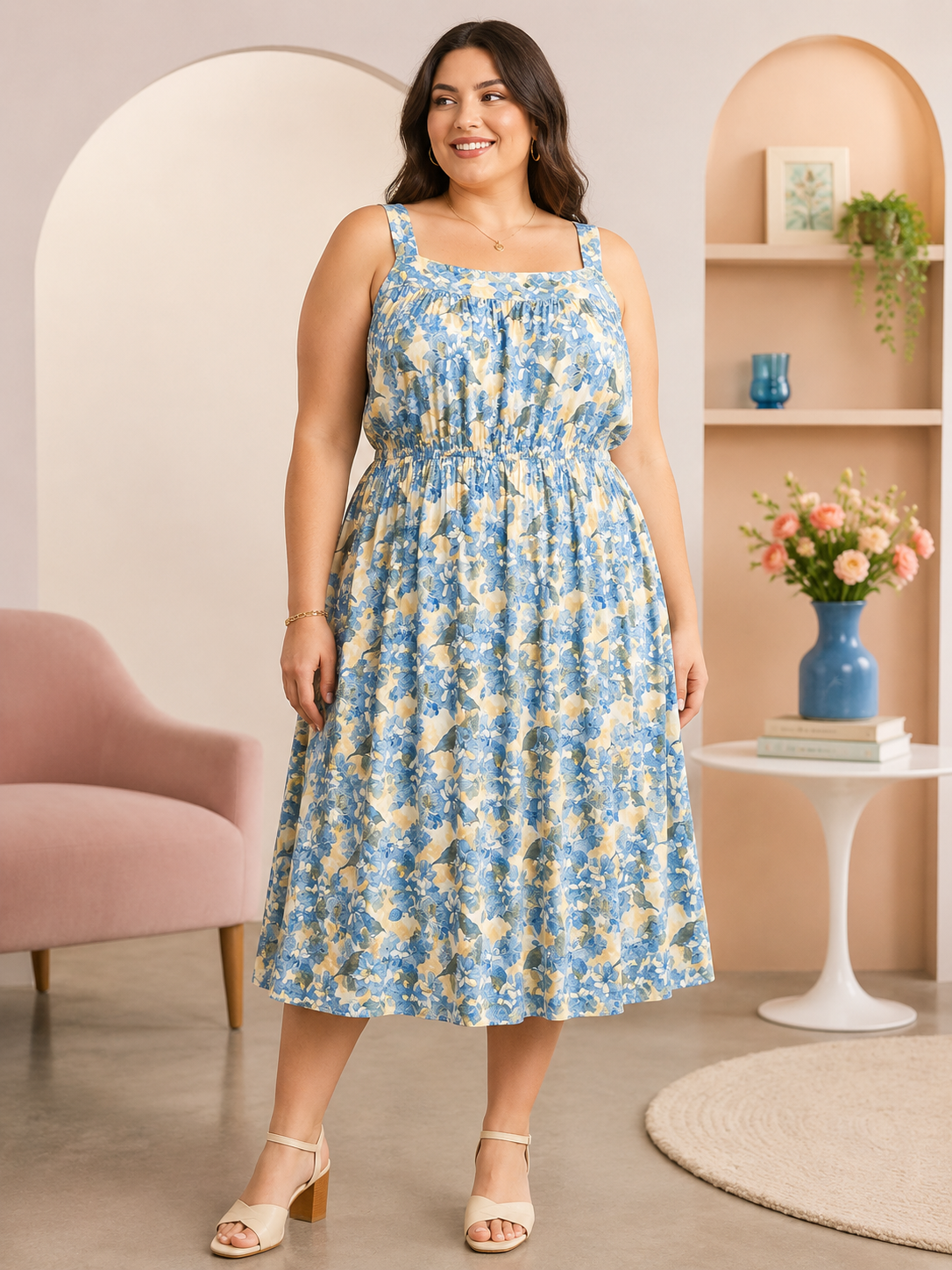 Yellow Blue Floral Dress XL