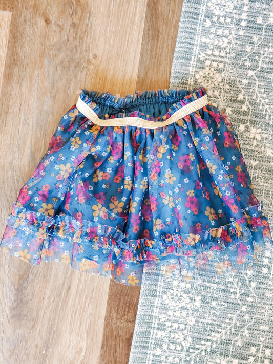 Teal Floral Skirt 6-9M