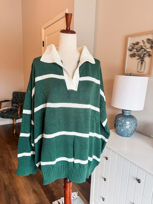 NEW Green White Striped Sweater 2X