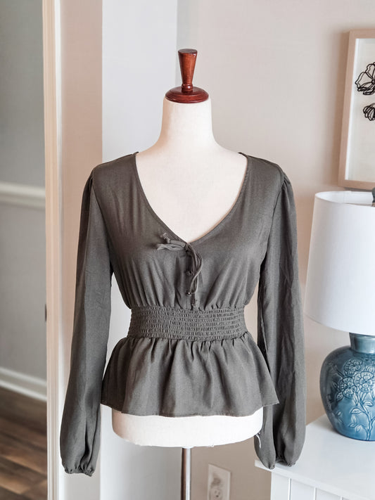 Green Peplum Top M