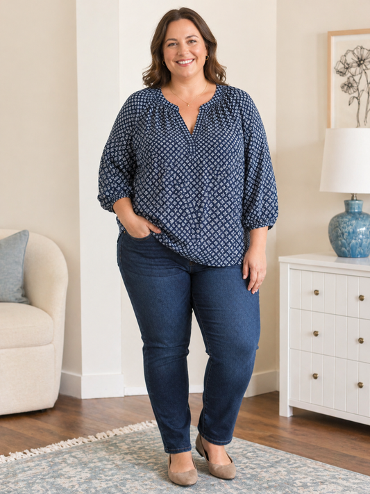 Navy Print Top PXL